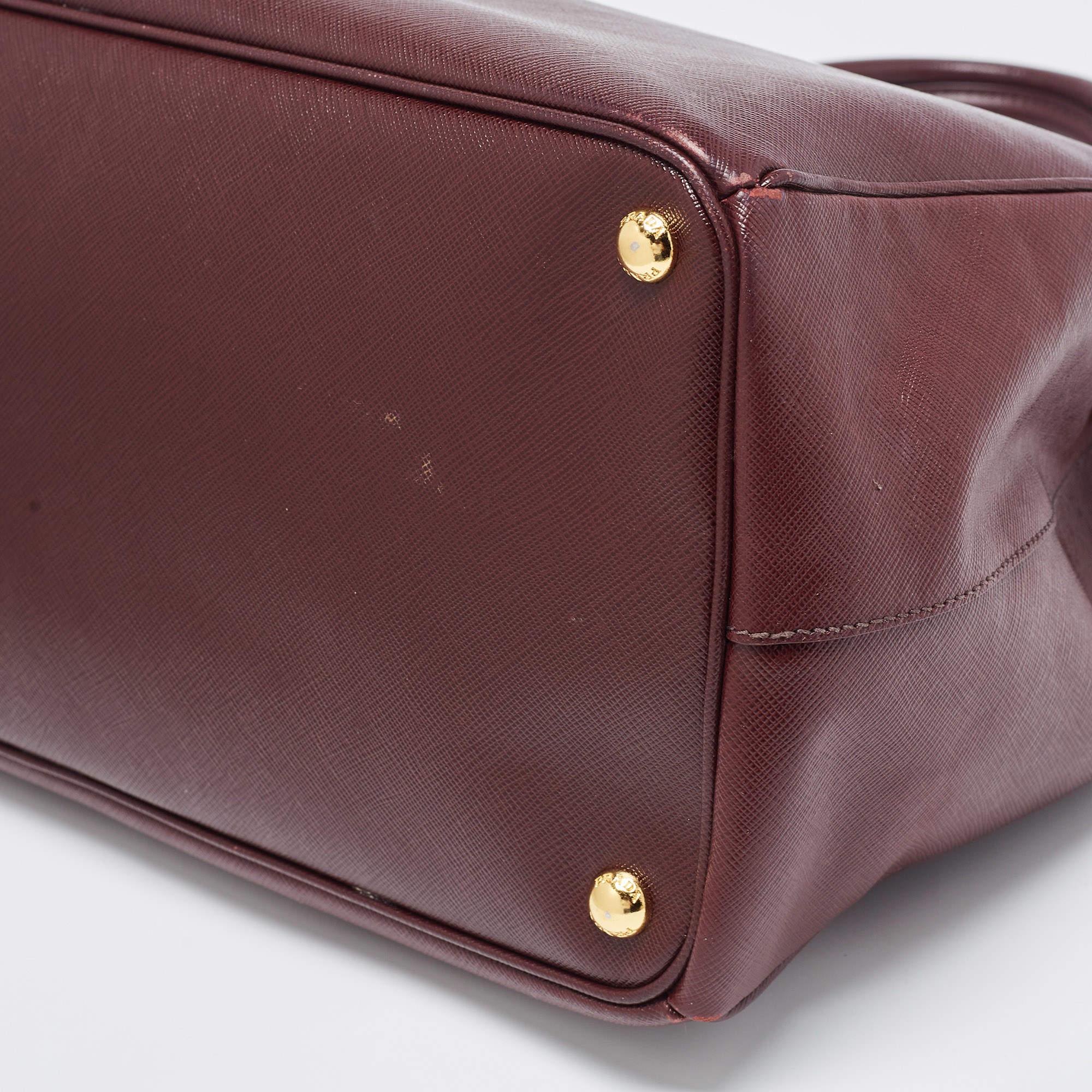 Women's Prada Burgundy Saffiano Leather Extra Large Double Zip Executive Tote