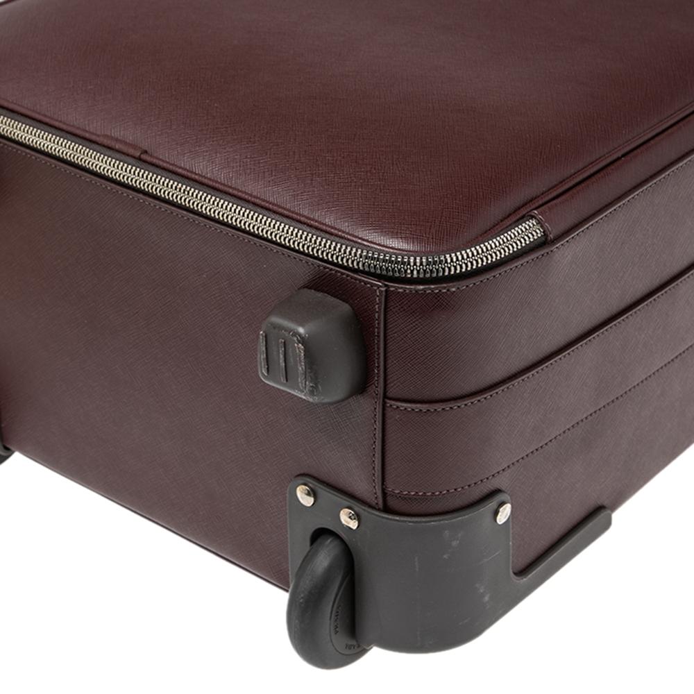 Women's Prada Burgundy Saffiano Leather Travel Trolley Rolling Luggage