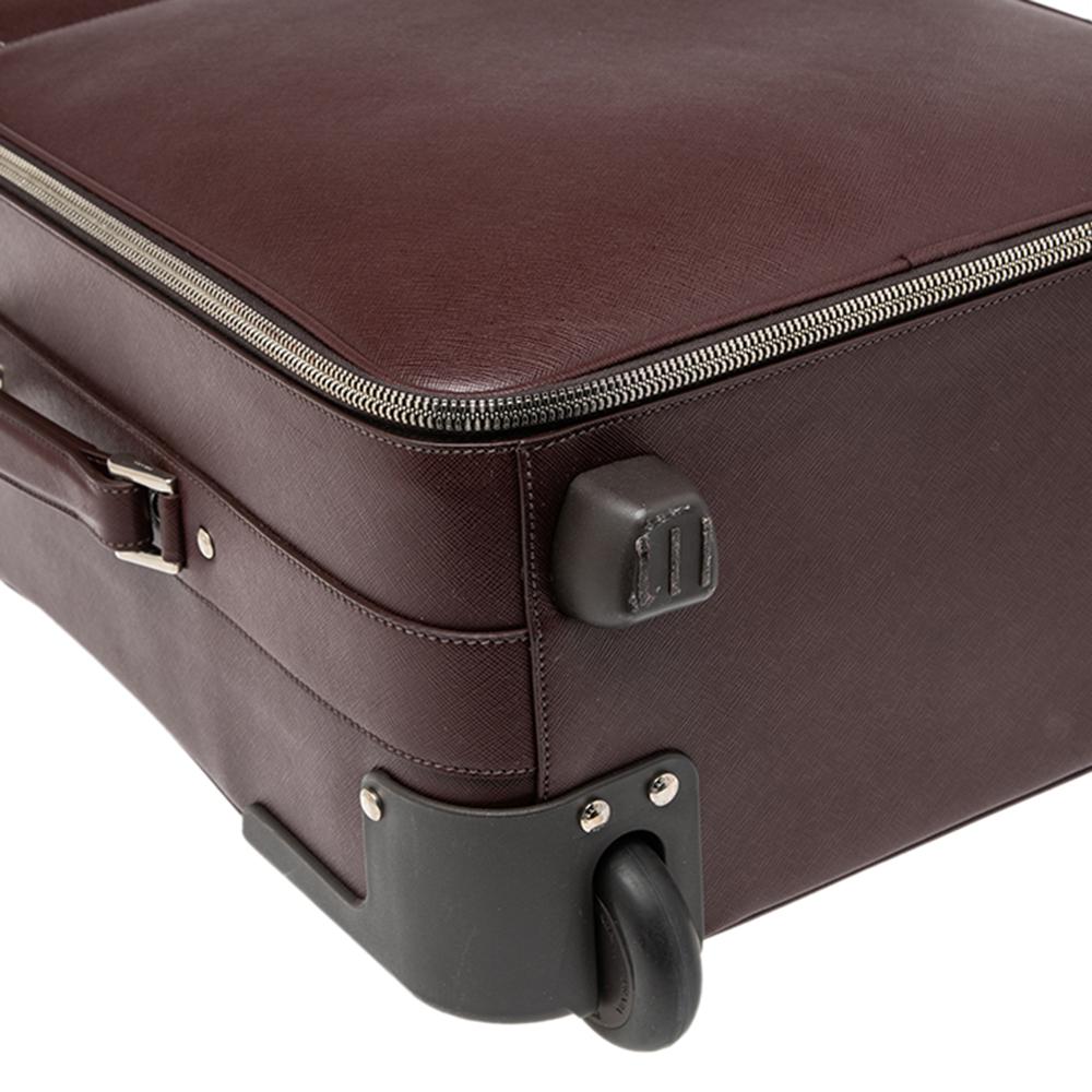 Prada Burgundy Saffiano Leather Travel Trolley Rolling Luggage 1