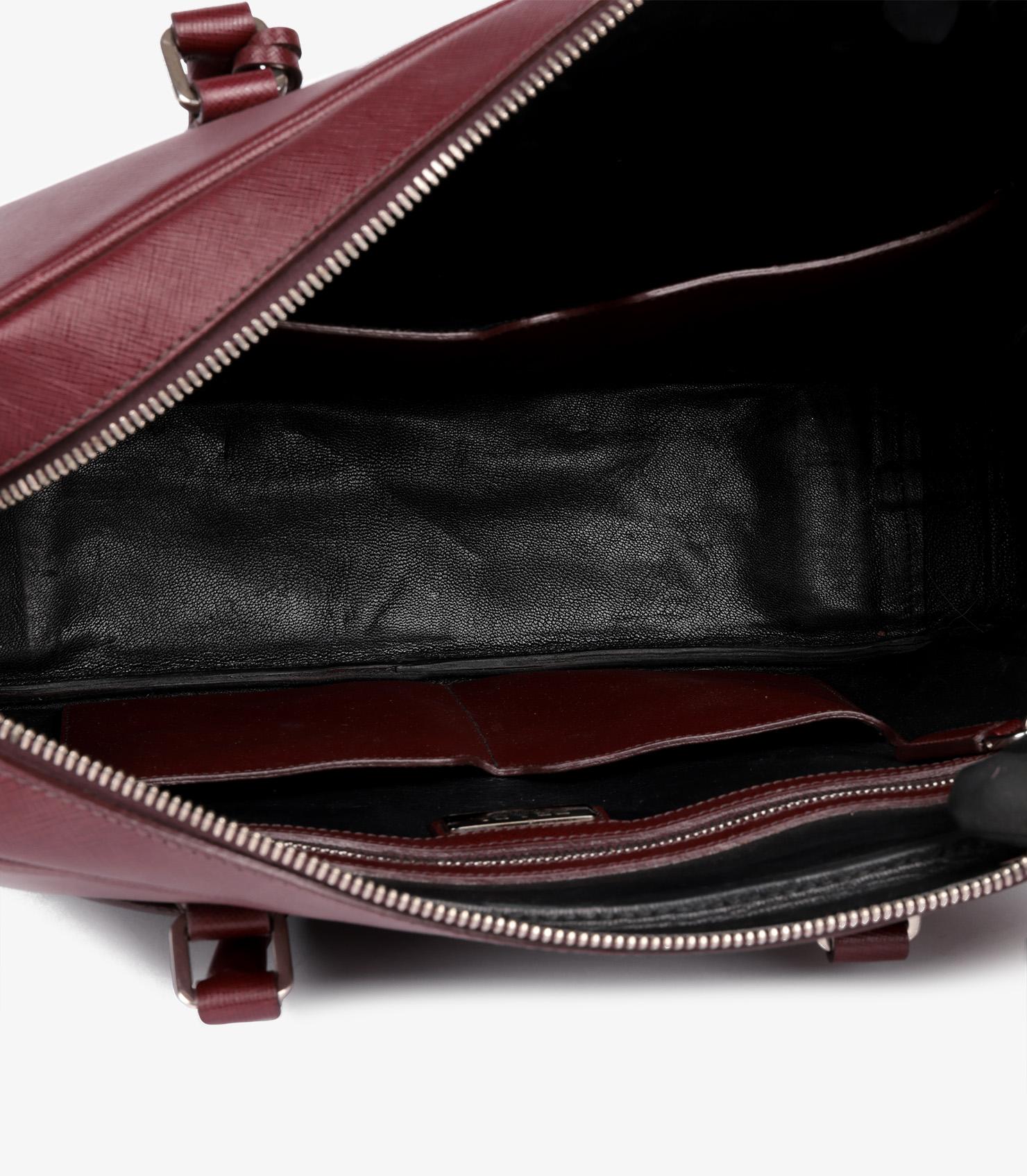 Prada Burgundy Saffiano Leather Work Bag For Sale 5