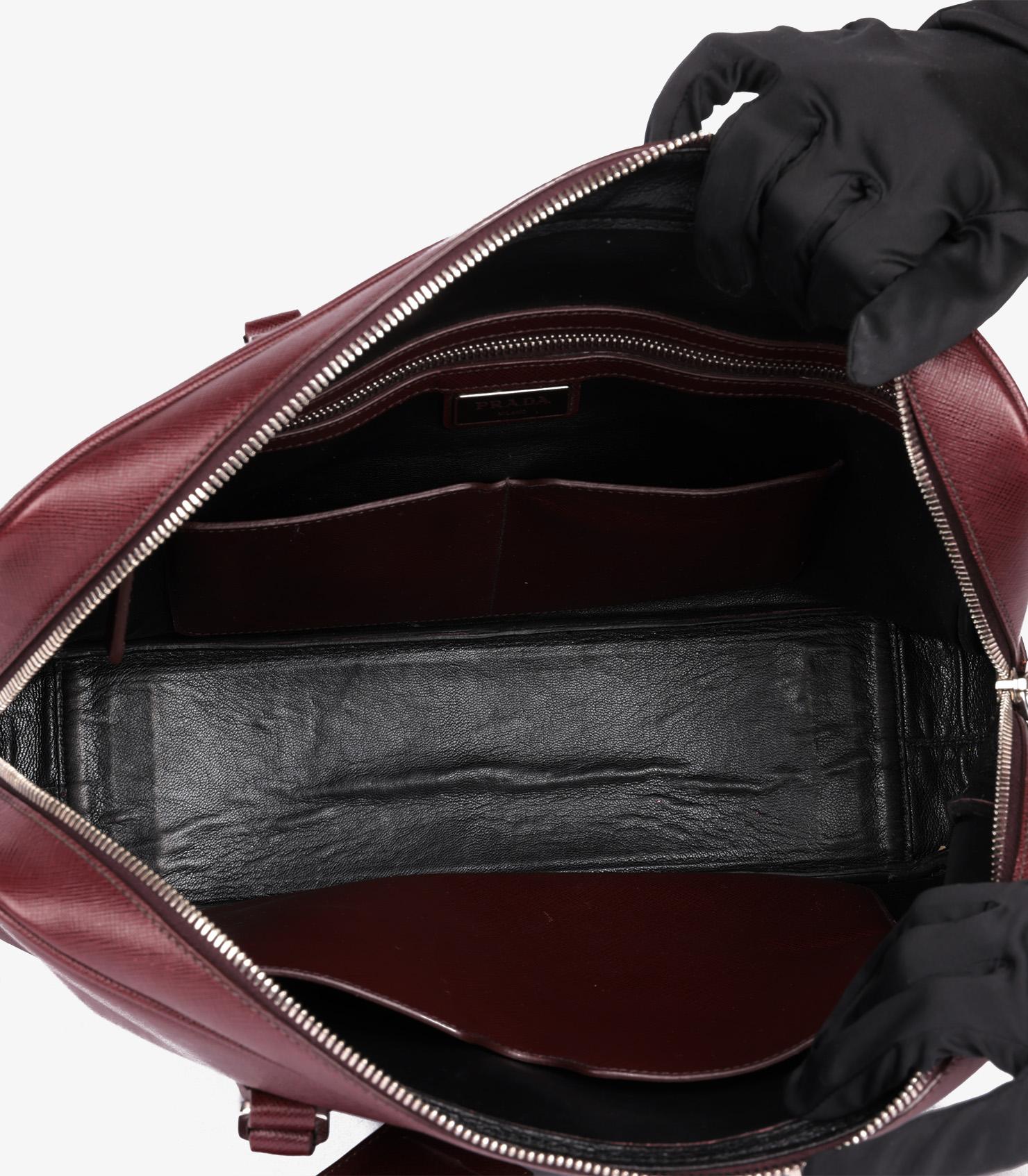 Prada Burgundy Saffiano Leather Work Bag in vendita 5