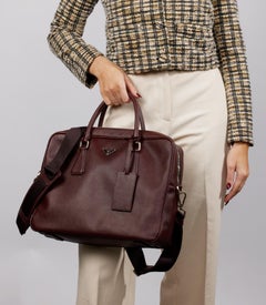 Prada Burgundy Saffiano Leather Work Bag