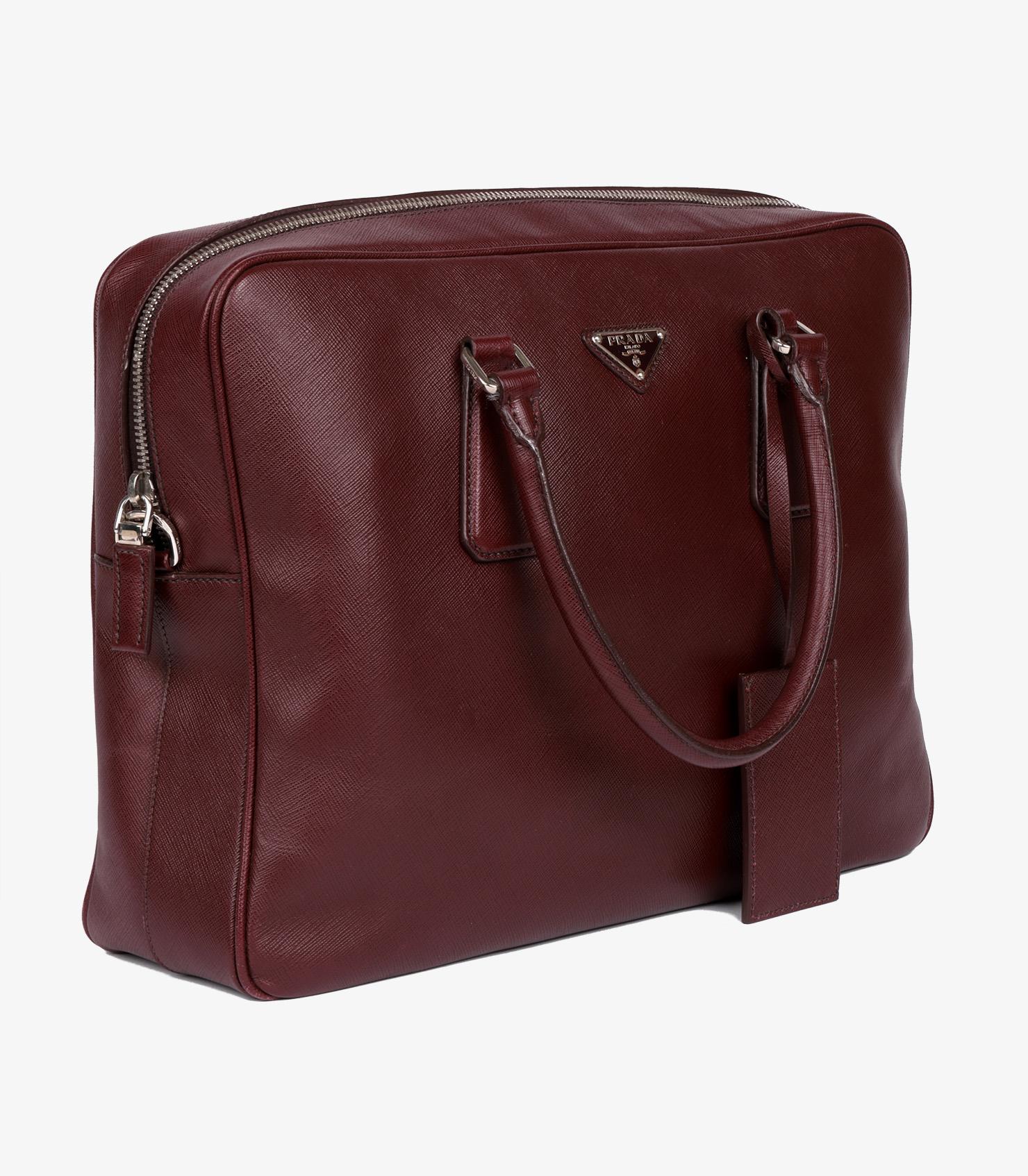Black Prada Burgundy Saffiano Leather Work Bag For Sale