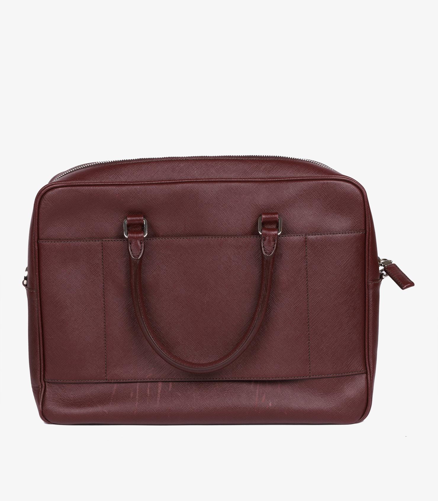 Prada Burgundy Saffiano Leather Work Bag For Sale 1