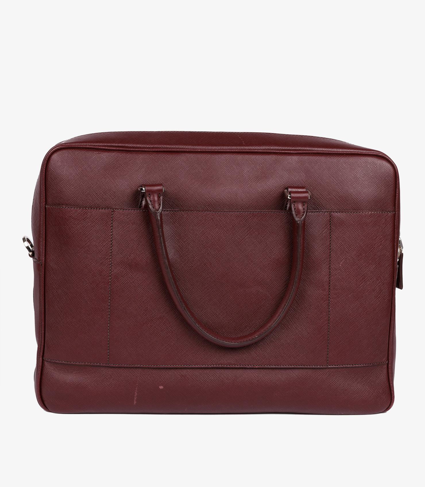 Prada Burgundy Saffiano Leather Work Bag For Sale 1