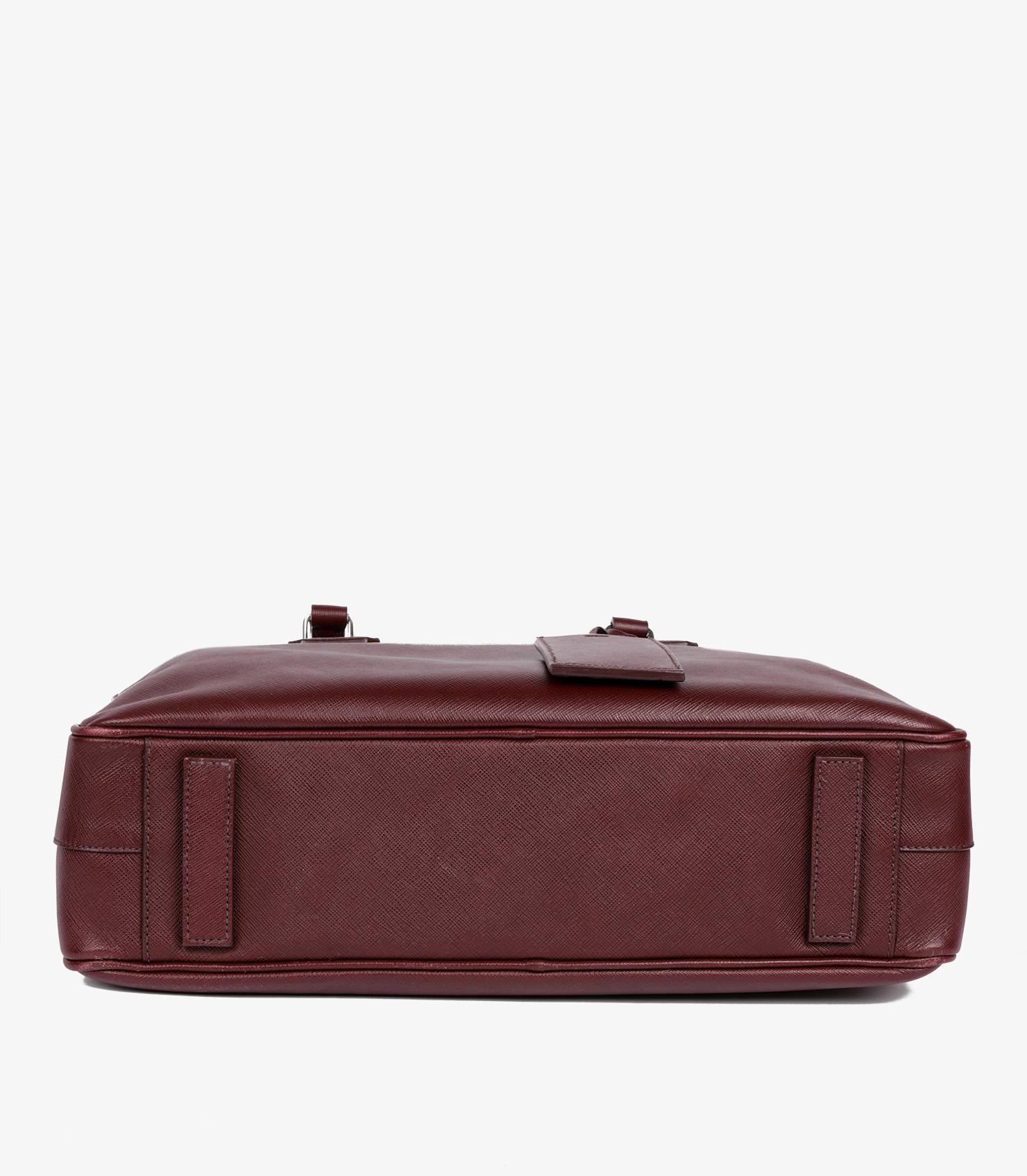 Prada Burgundy Saffiano Leather Work Bag For Sale 2