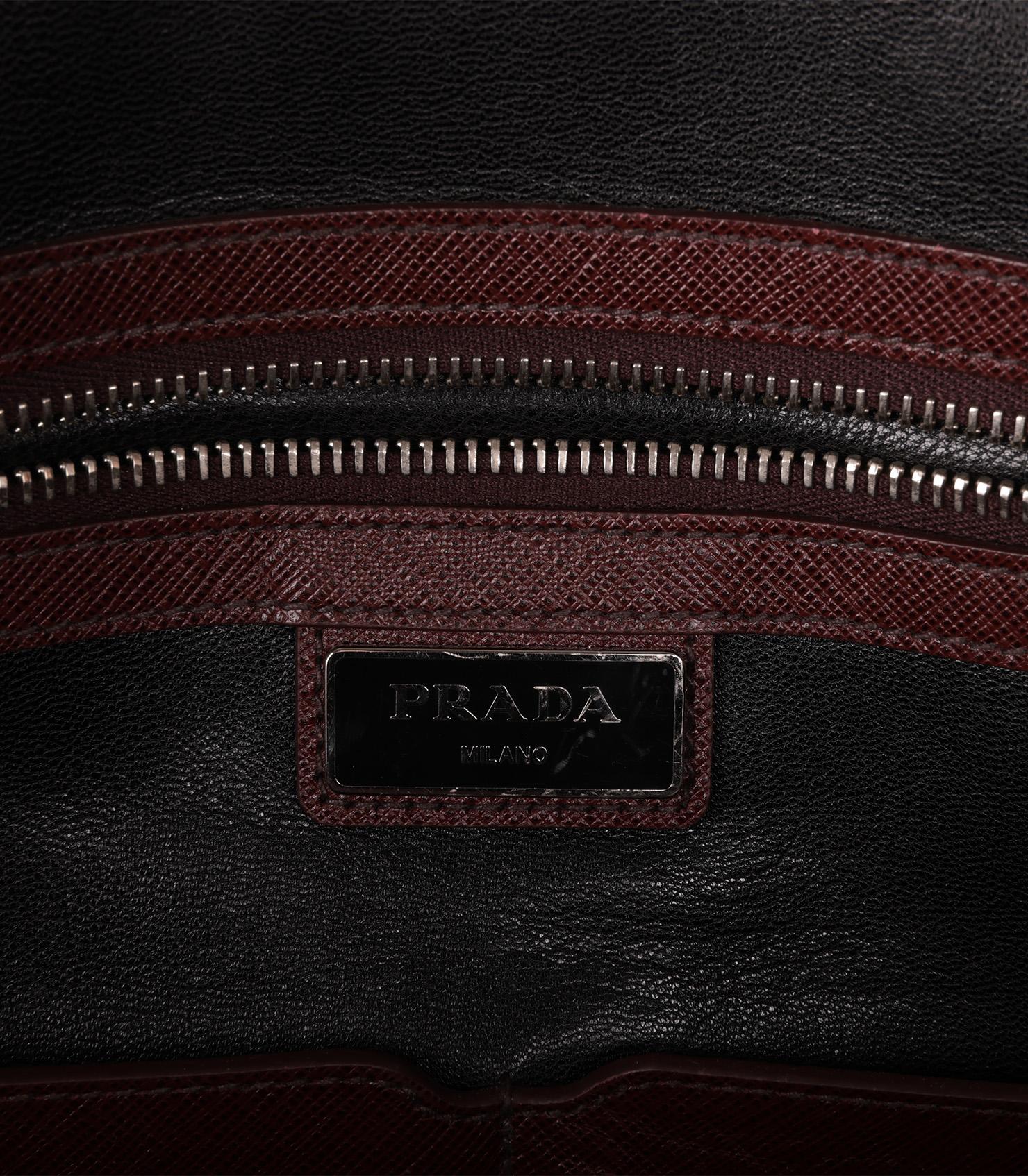 Prada Burgundy Saffiano Leather Work Bag For Sale 3