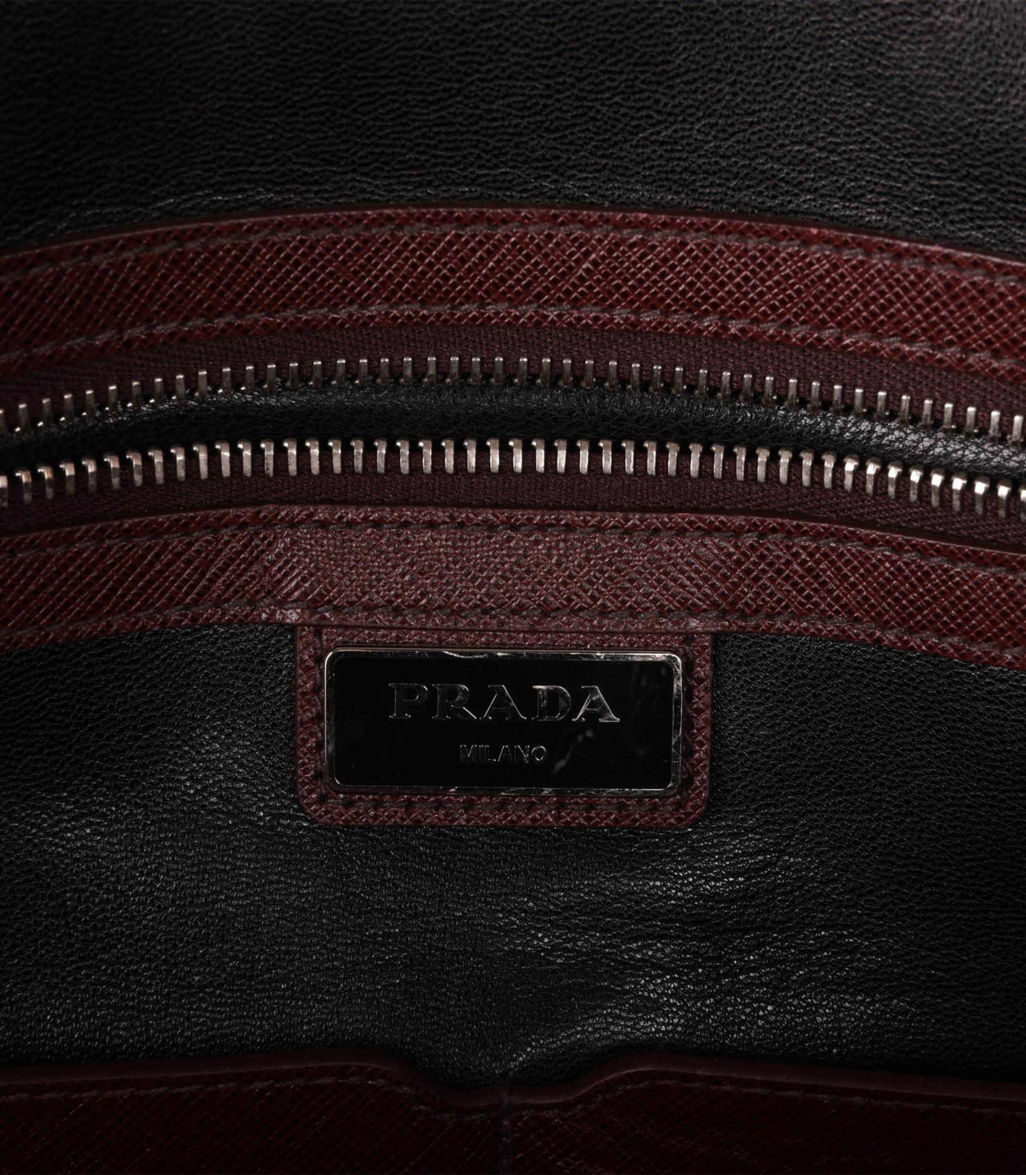 Prada Burgundy Saffiano Leather Work Bag in vendita 3