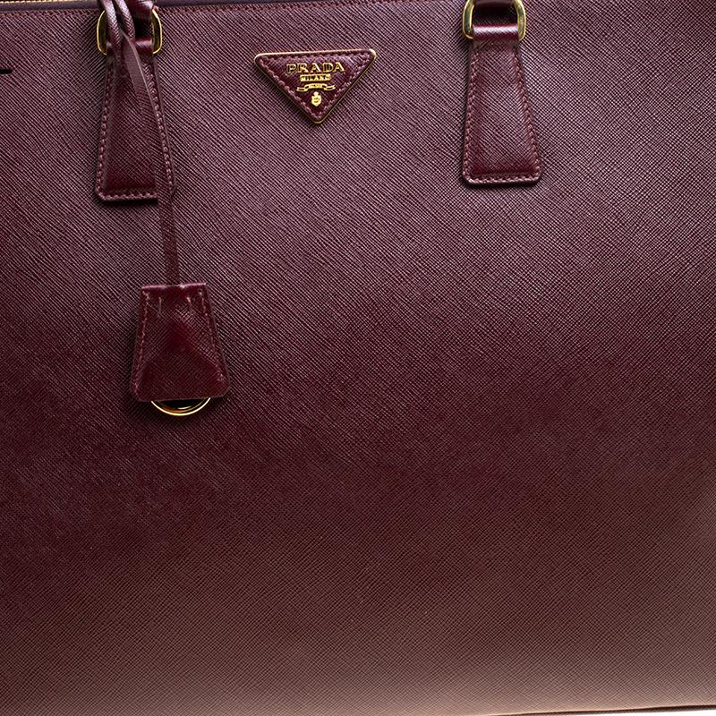 Prada Burgundy Saffiano Lux Leather Executive Double Zip Tote 1