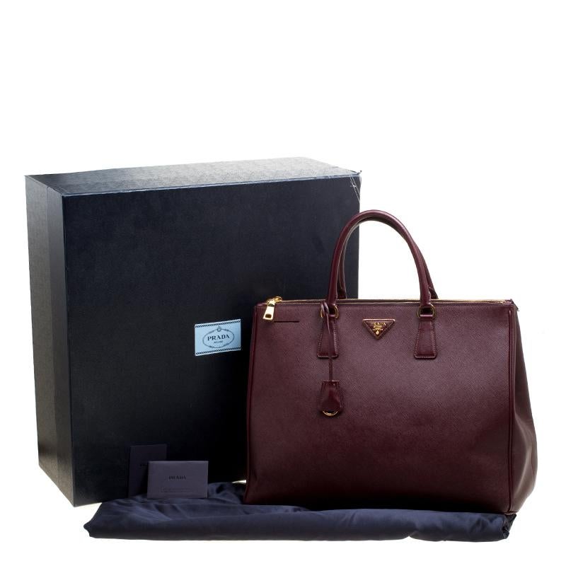 Prada Burgundy Saffiano Lux Leather Executive Double Zip Tote 3