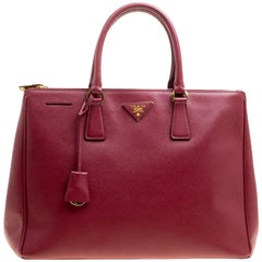 Prada Burgundy Saffiano Lux Leather Large Double Zip Tote