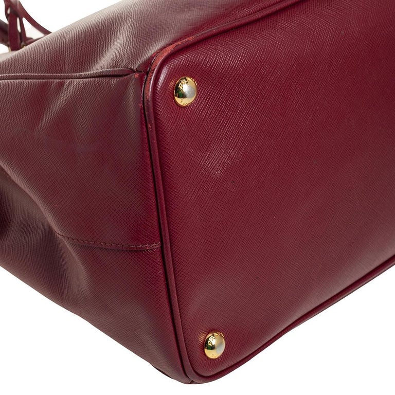Prada Handbag Burgundy Red Saffiano Lux Leather Tote Large Gold