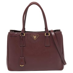 Prada Burgundy Saffiano Lux Leather Small Middle Zip Tote