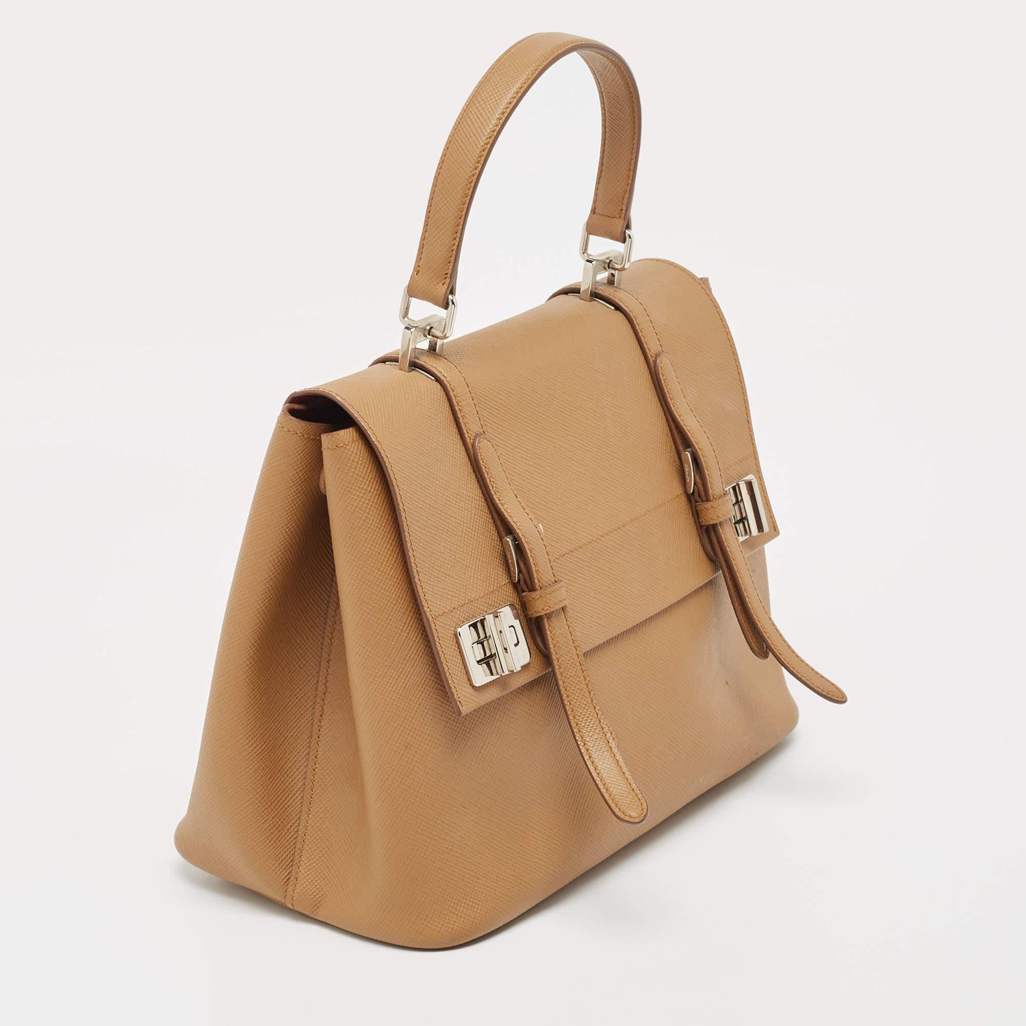 Prada Burgundy Saffiano Lux Leather Top Handle Bag 1
