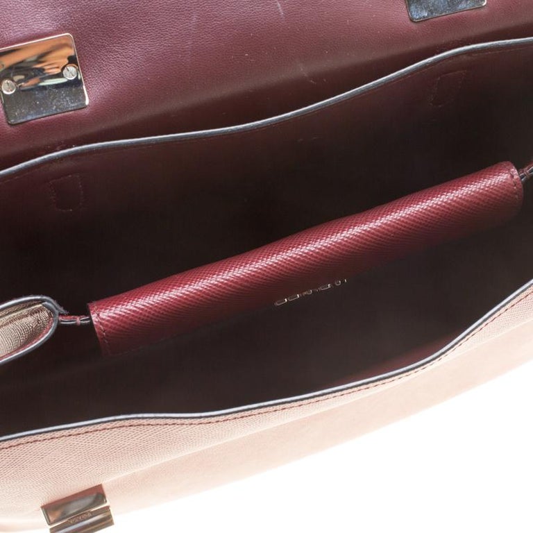 Prada Burgundy Saffiano Lux Leather Top Handle Bag For Sale at 1stDibs