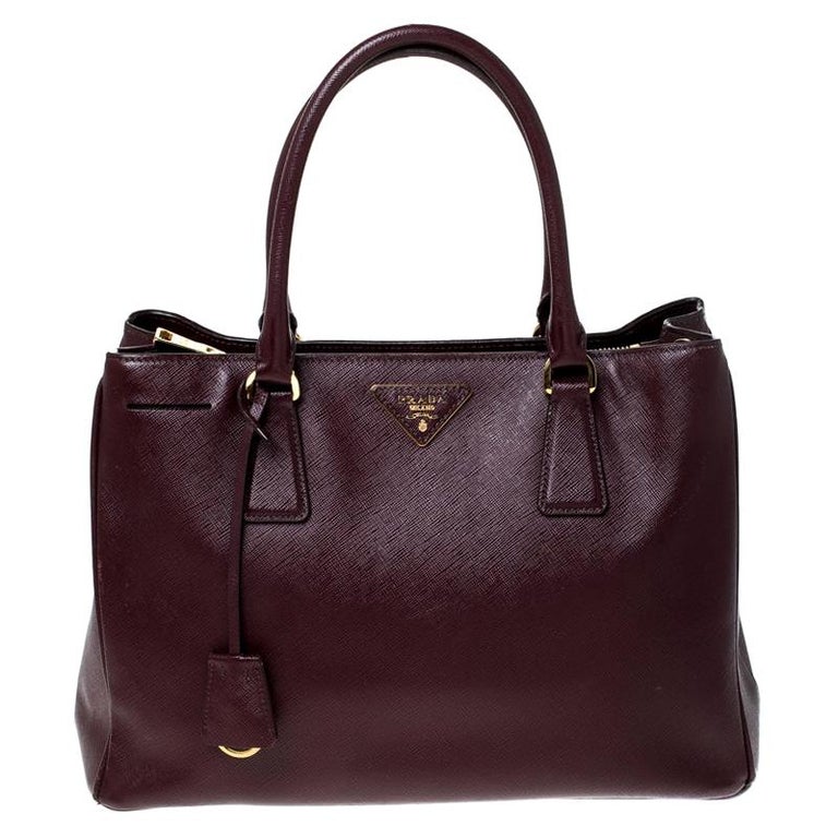 Prada Burgundy Saffiano Lux Leather Tote For Sale