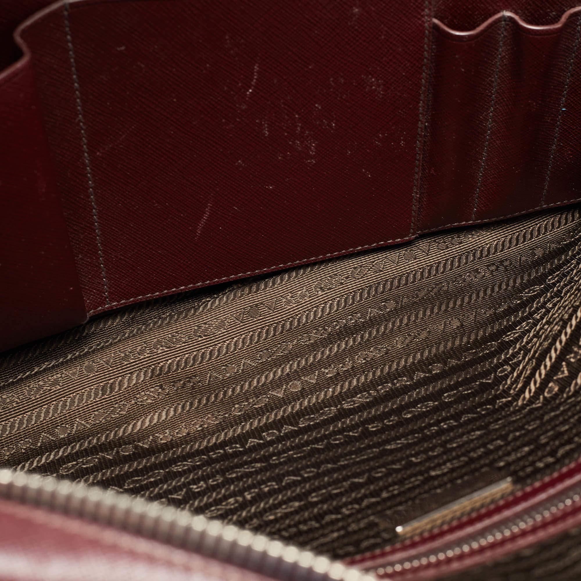 Prada Burgundy Saffiano Lux Leather Zip Briefcase 6