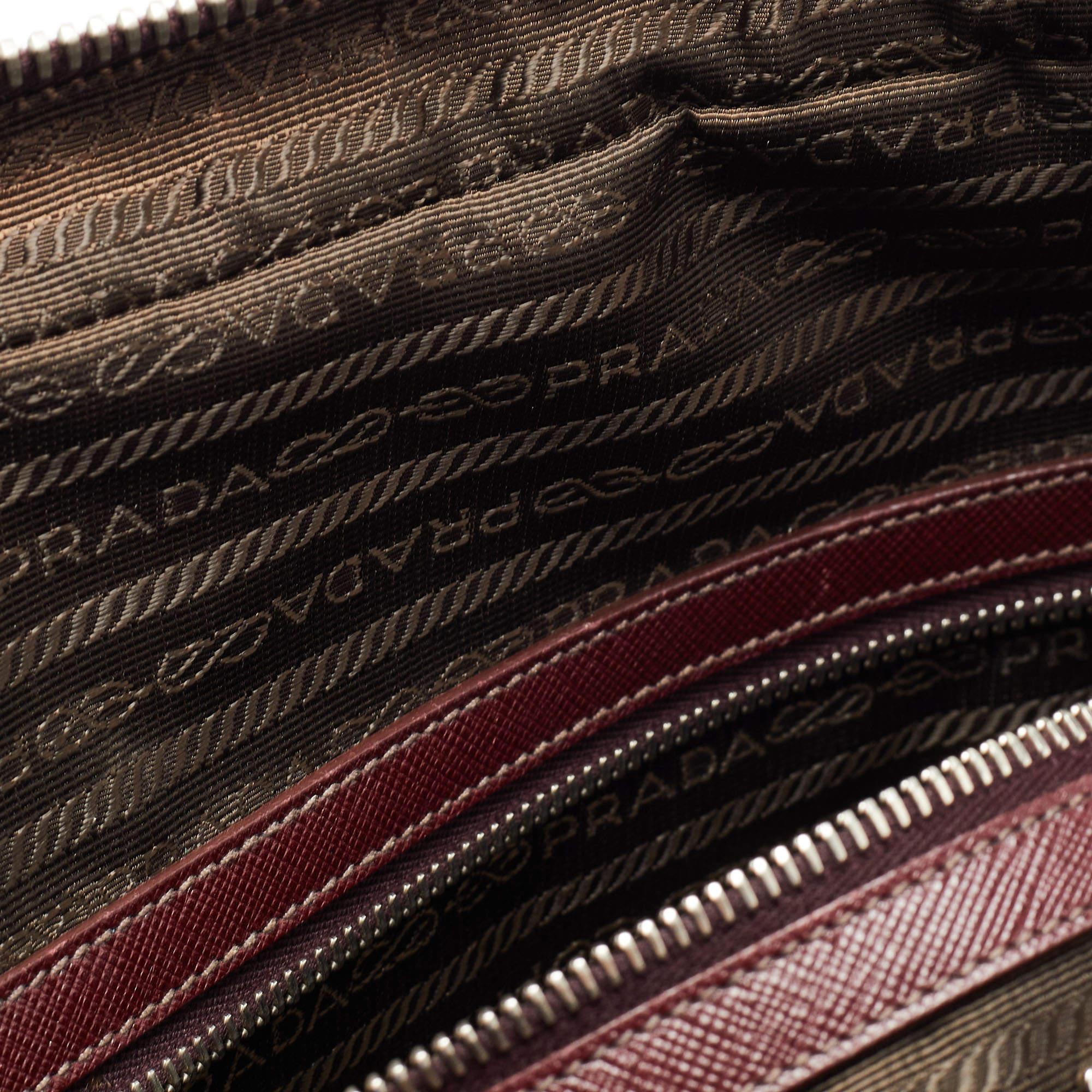 Prada Burgundy Saffiano Lux Leather Zip Briefcase 7