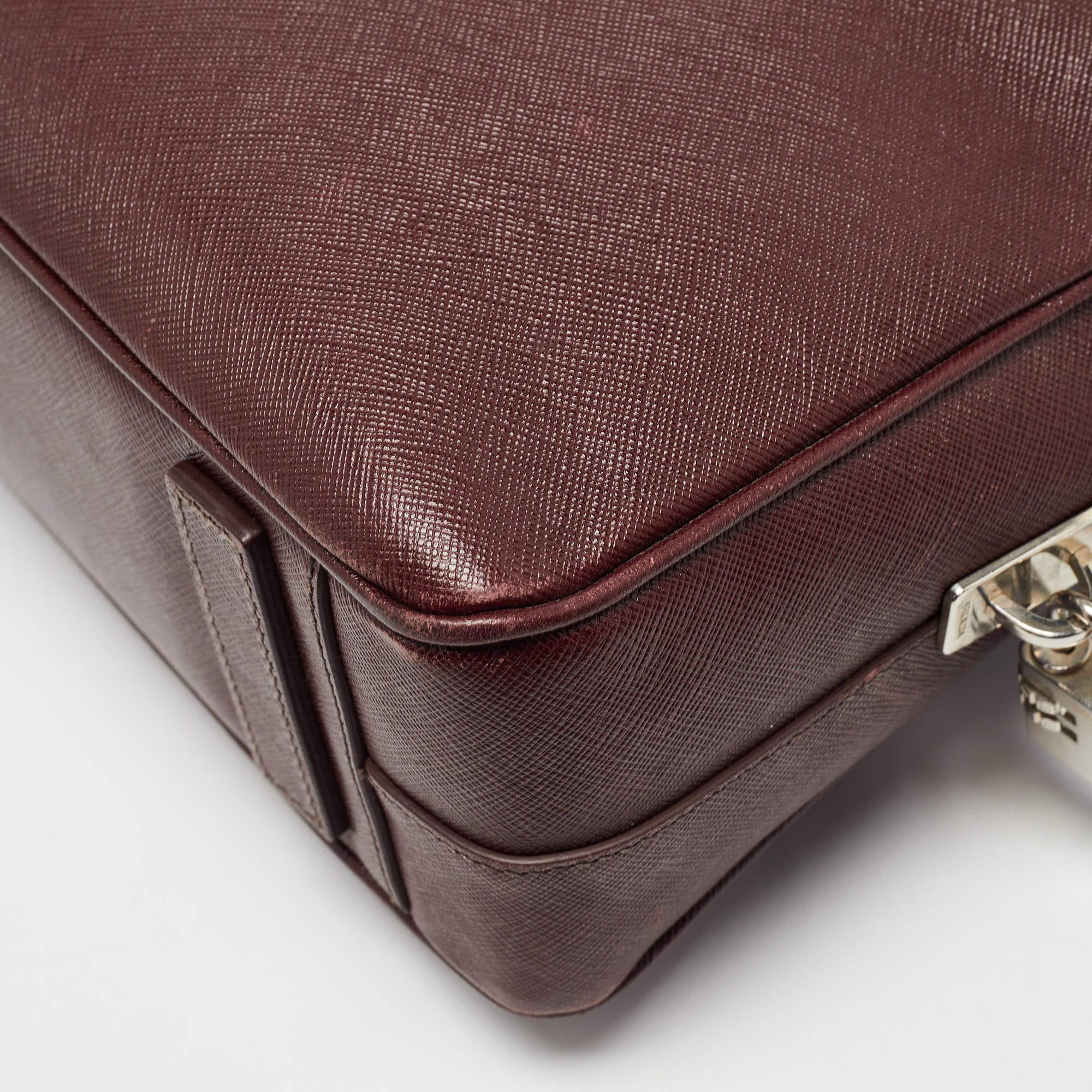Prada Burgundy Saffiano Lux Leather Zip Briefcase 8