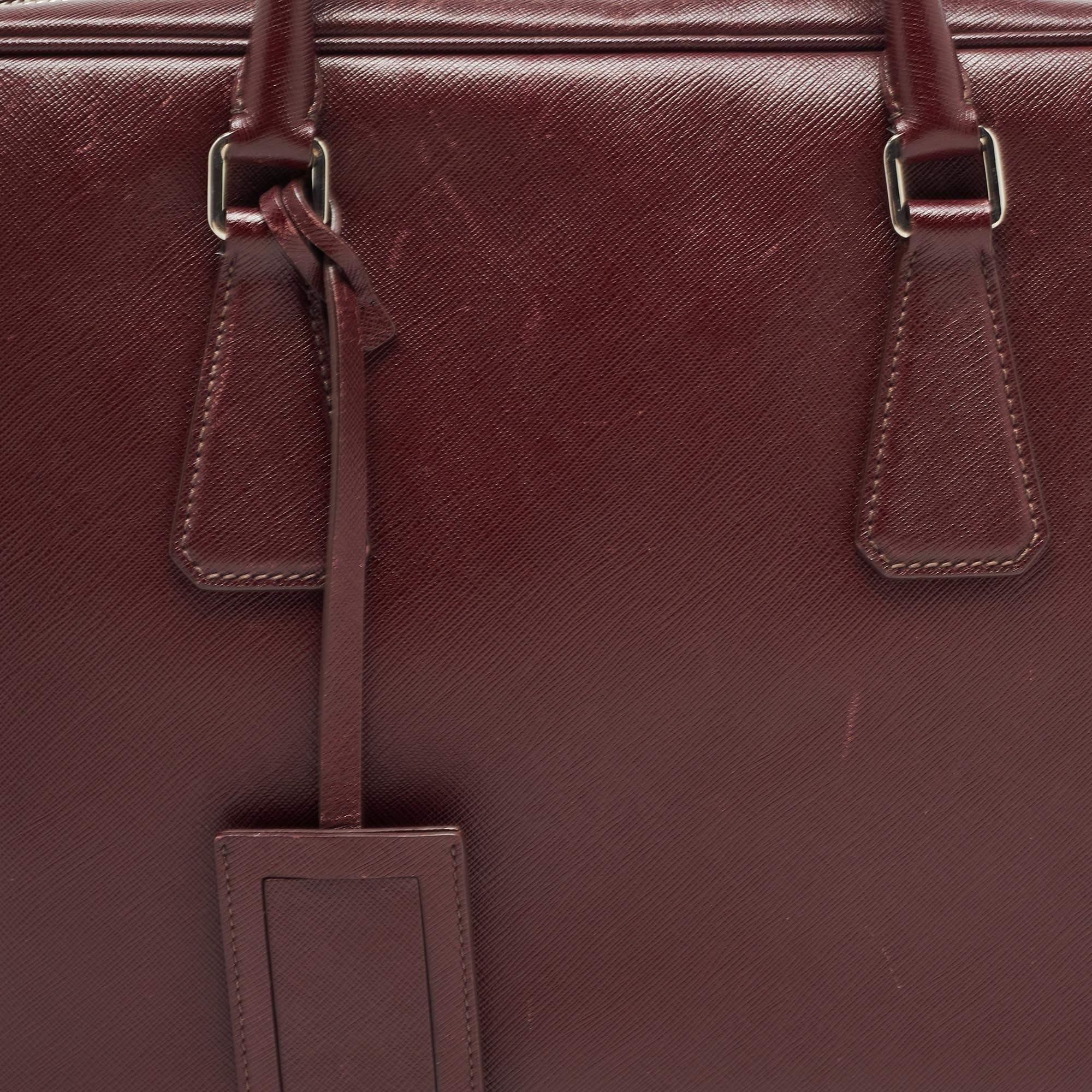 Prada Burgundy Saffiano Lux Leather Zip Briefcase 9