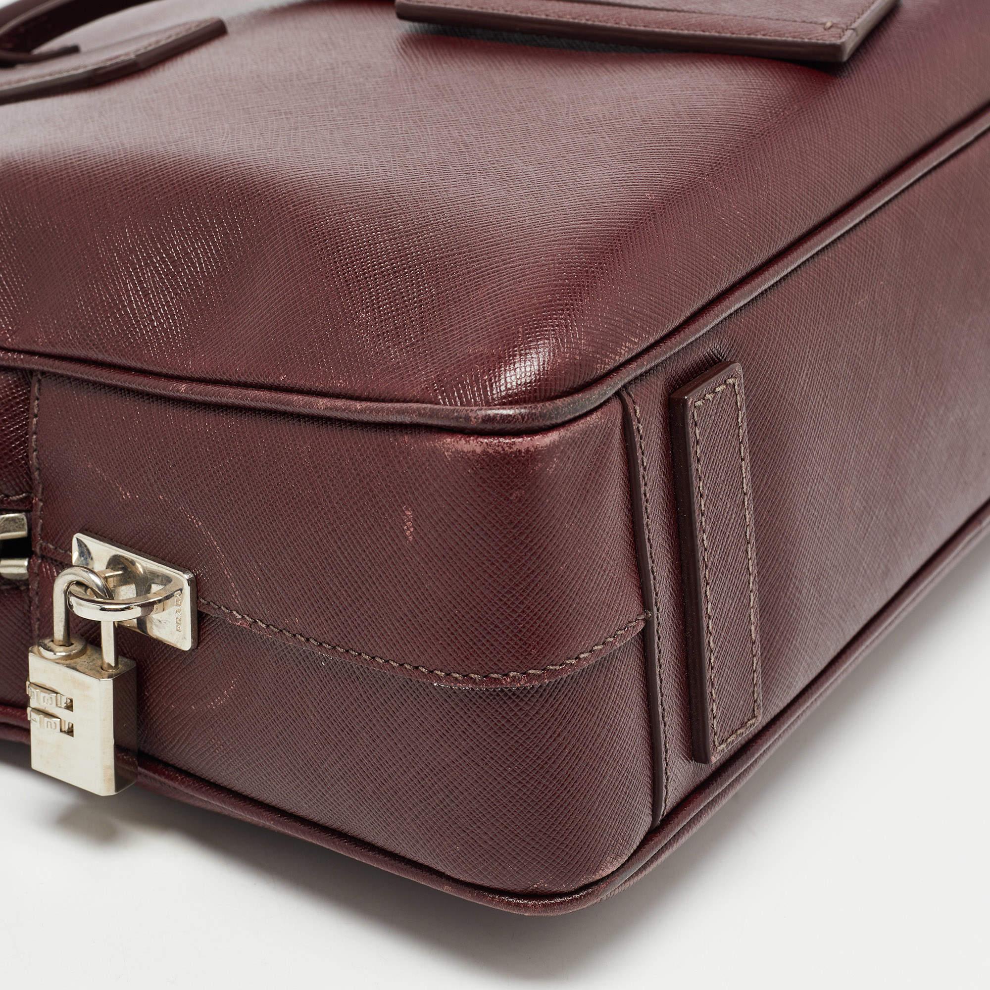 Prada Burgundy Saffiano Lux Leather Zip Briefcase 10