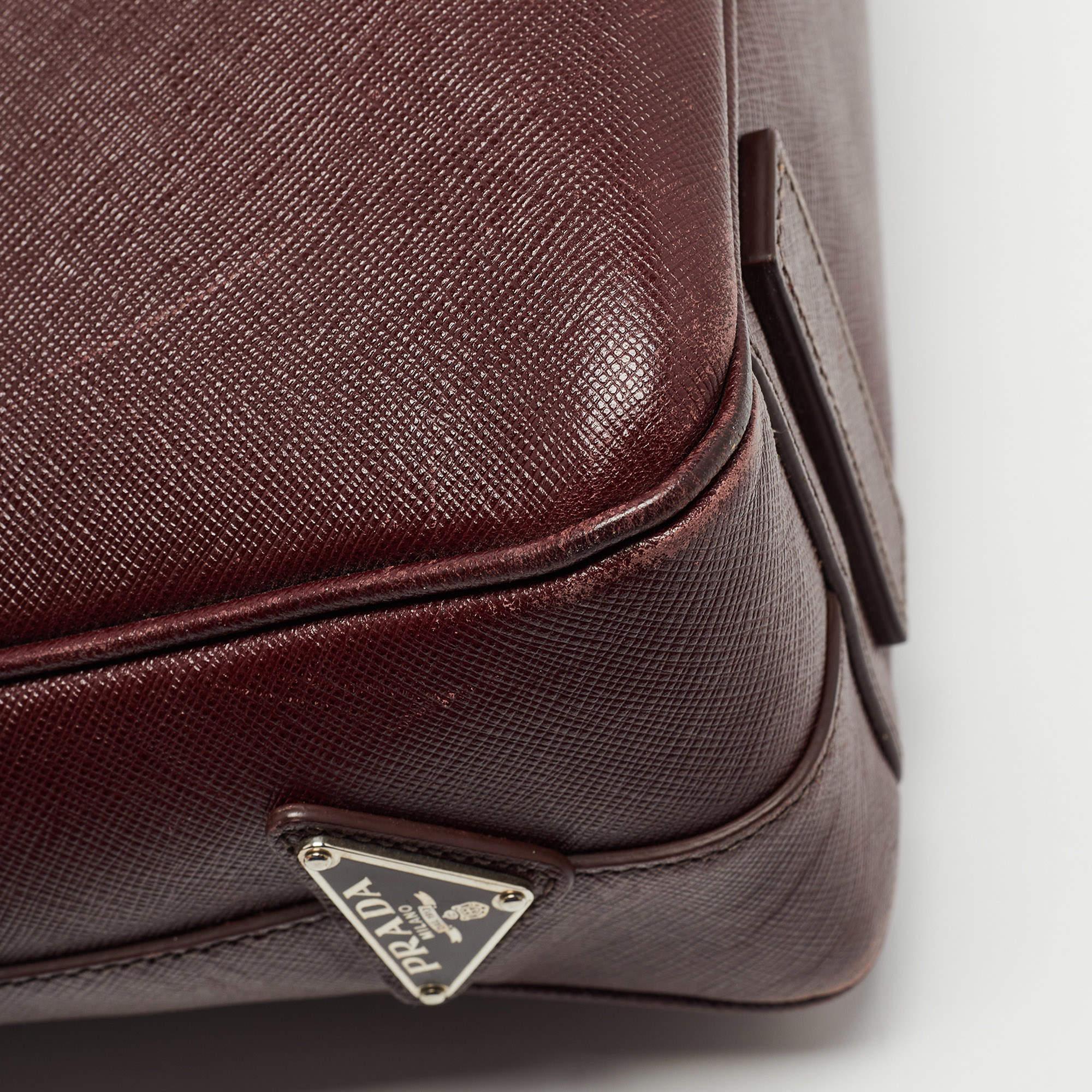 Prada Burgundy Saffiano Lux Leather Zip Briefcase 11