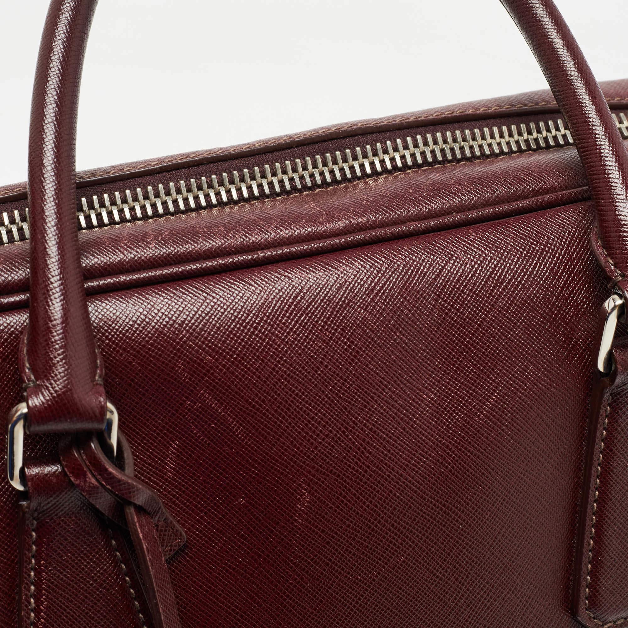 Prada Burgundy Saffiano Lux Leather Zip Briefcase 12