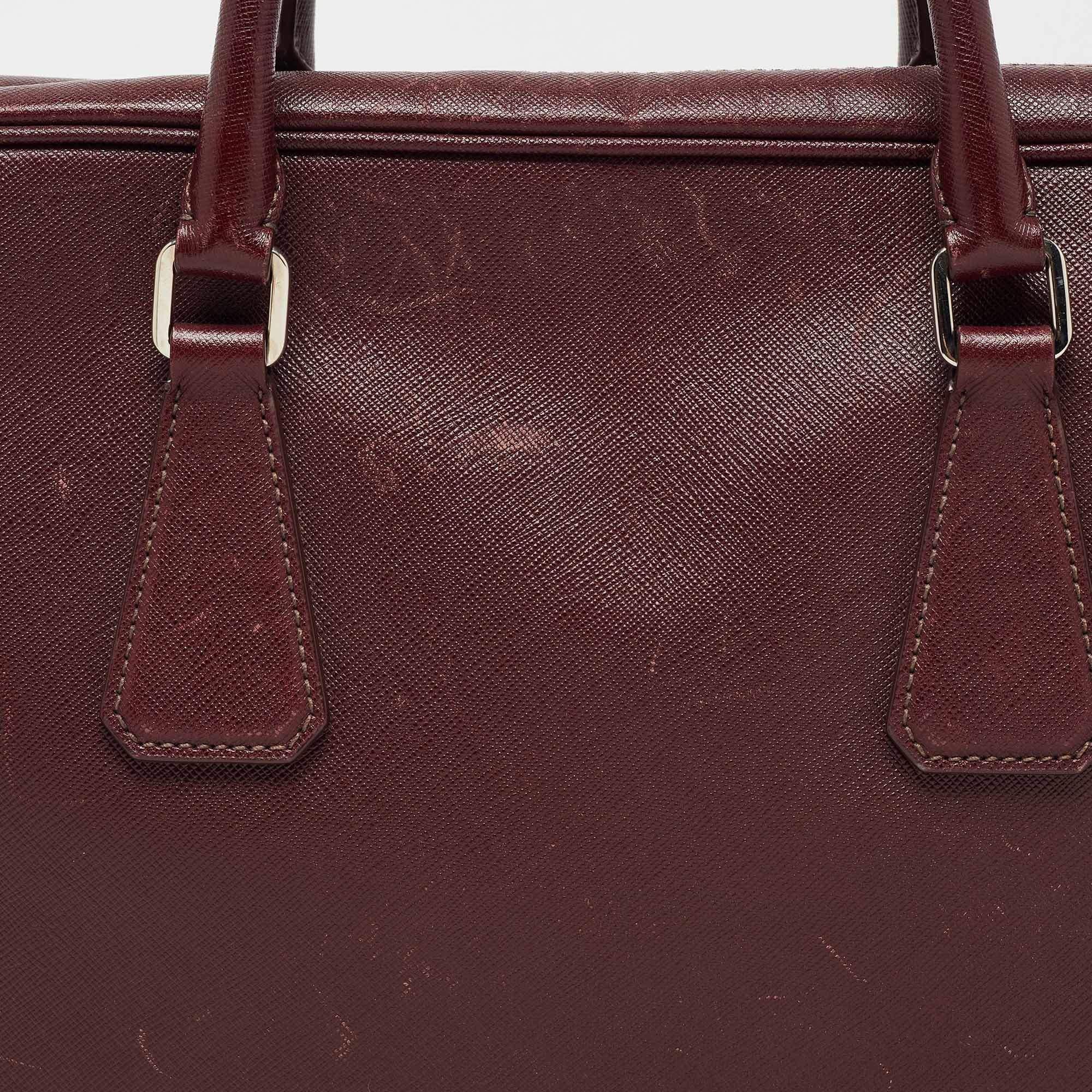 Prada Burgundy Saffiano Lux Leather Zip Briefcase 13
