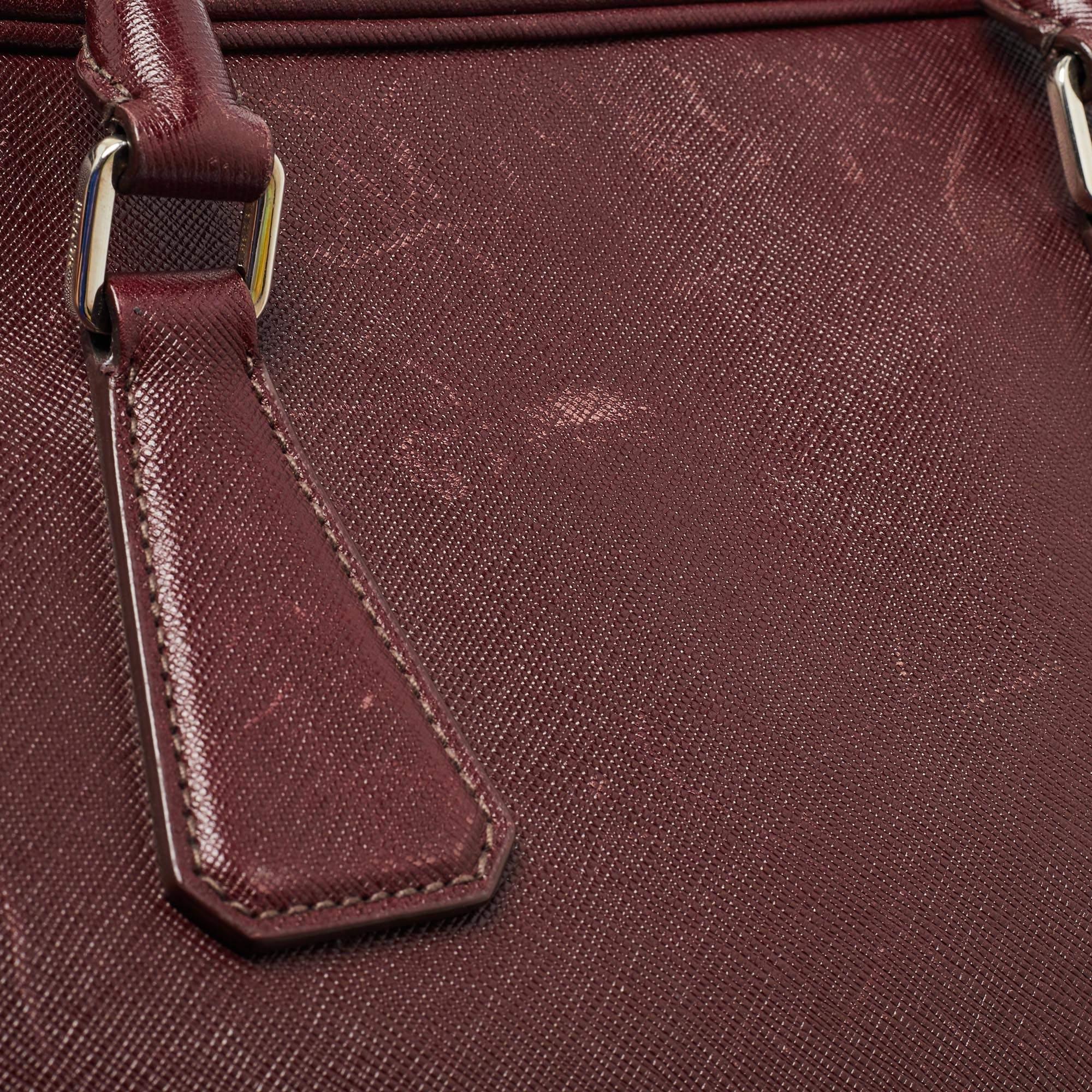 Prada Burgundy Saffiano Lux Leather Zip Briefcase 14