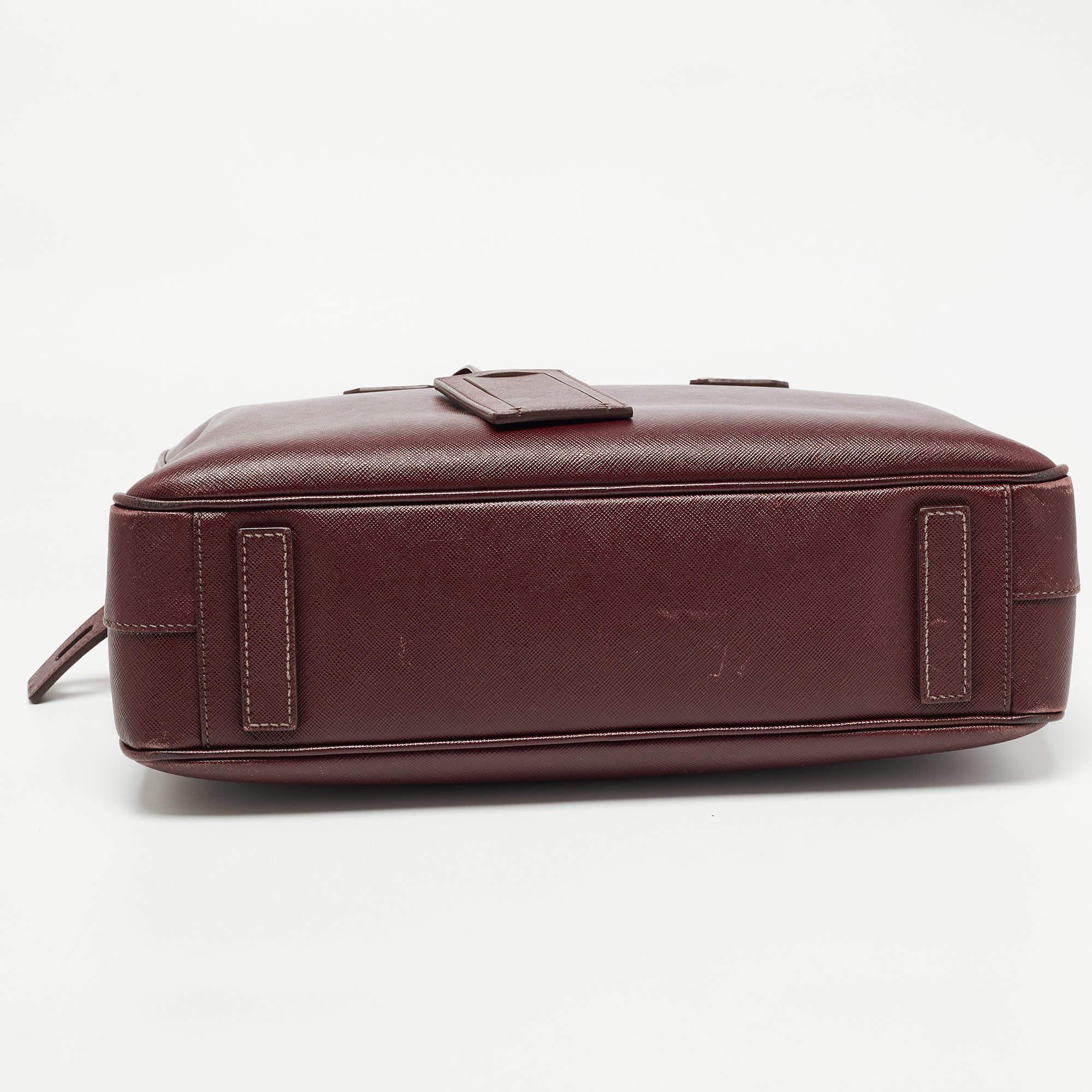 Women's Prada Burgundy Saffiano Lux Leather Zip Briefcase