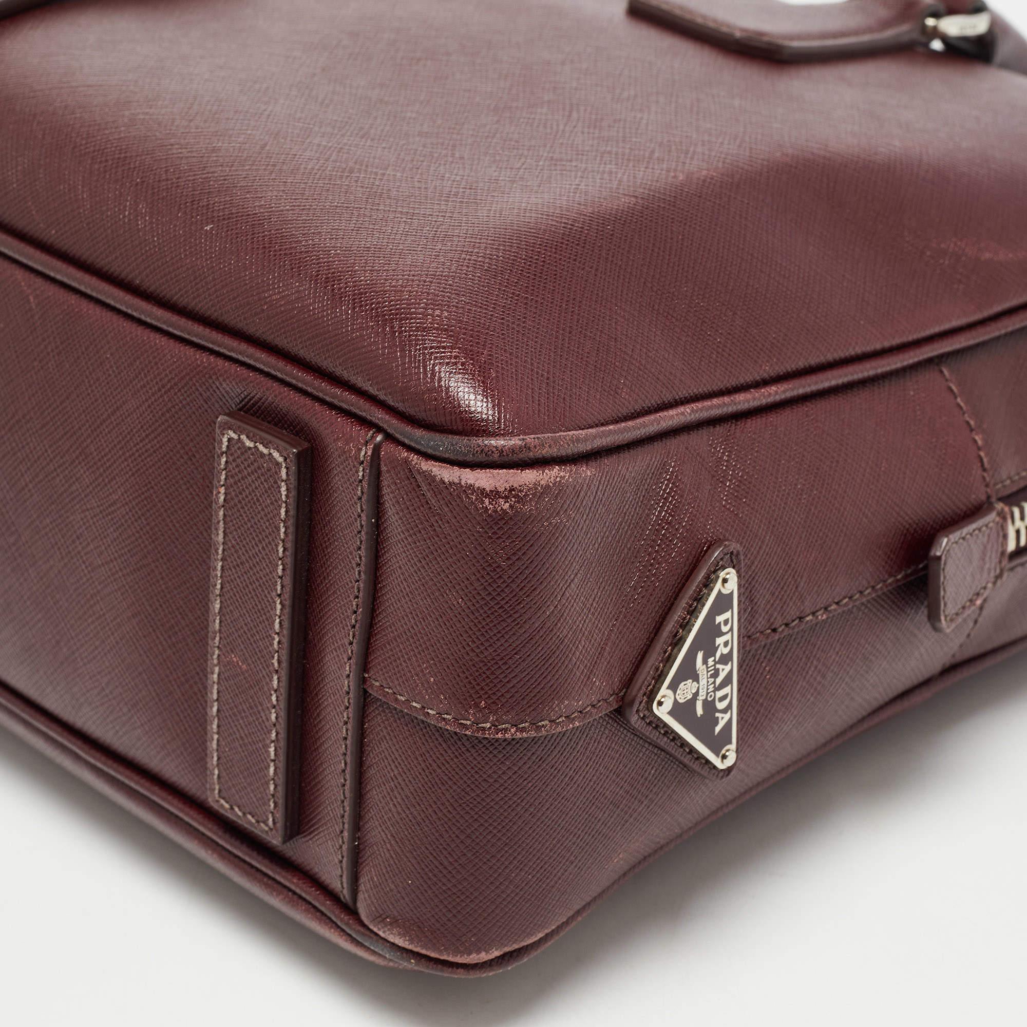 Prada Burgundy Saffiano Lux Leather Zip Briefcase 4
