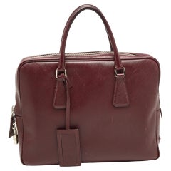 Prada Burgundy Saffiano Lux Leather Zip Briefcase