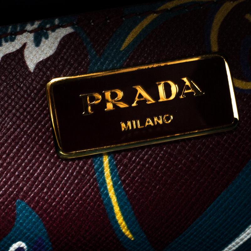 Black Prada Burgundy Saffiano Print Leather Top Handle Bauletto Bag