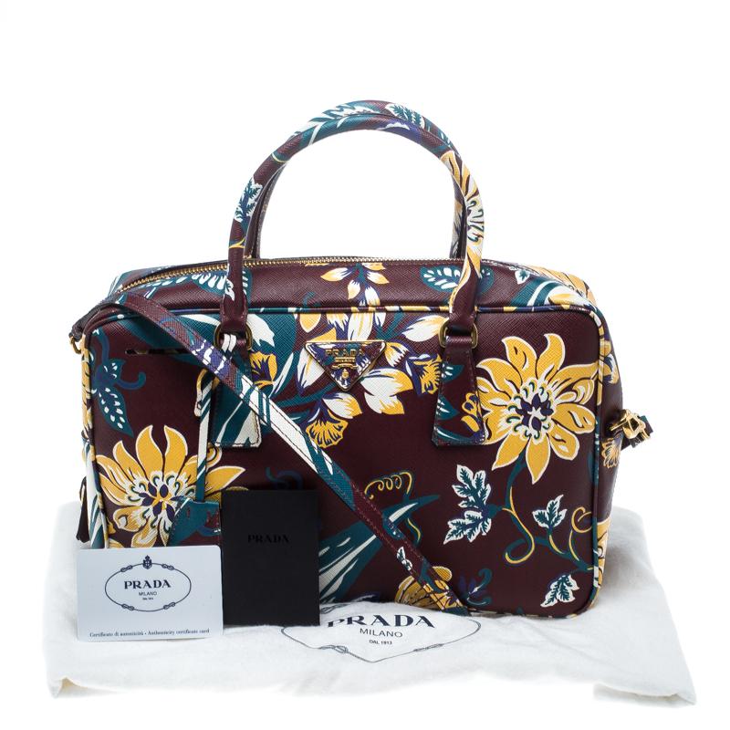 Women's Prada Burgundy Saffiano Print Leather Top Handle Bauletto Bag