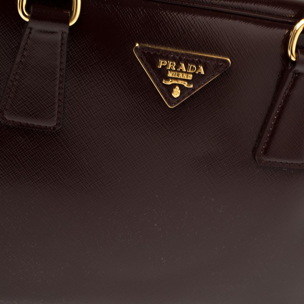 Women's Prada Burgundy Saffiano Vernice Leather Pyramid Frame Satchel