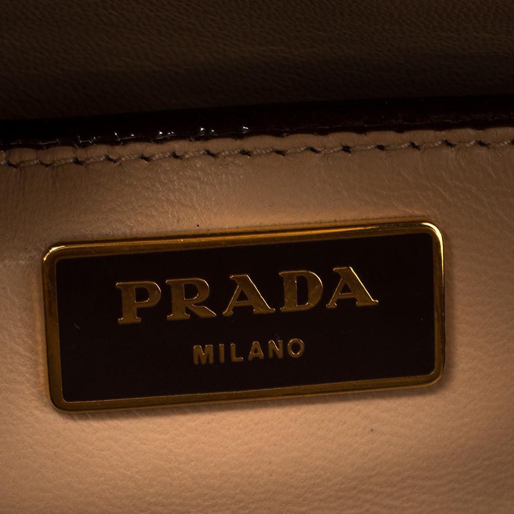 Prada Burgundy Saffiano Vernice Leather Pyramid Frame Satchel 1