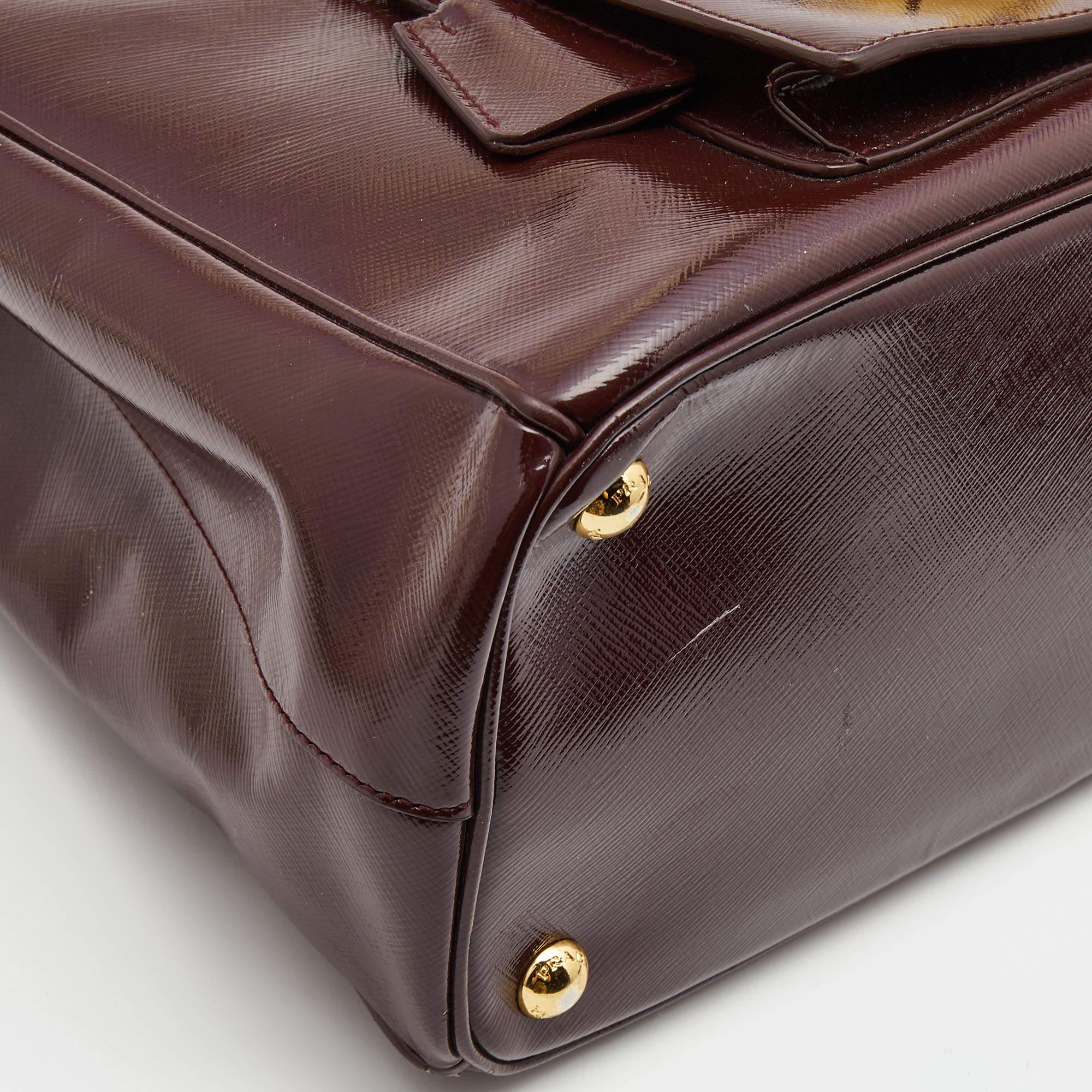 Prada Burgundy Saffiao Patent Leather Cargo Pocket Tote 4