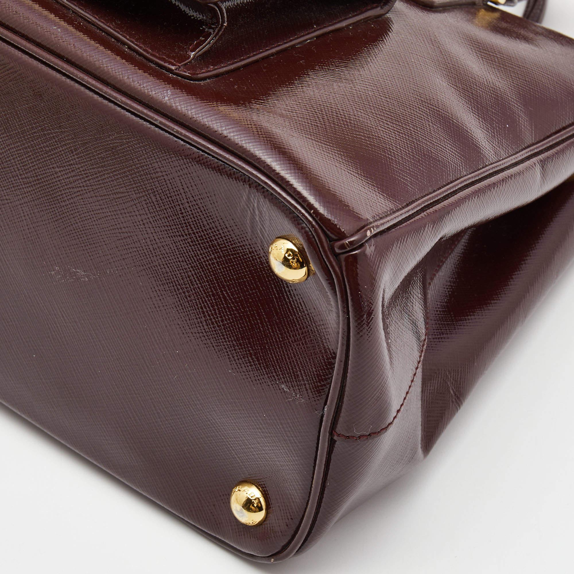 Prada Burgundy Saffiao Patent Leather Cargo Pocket Tote 1