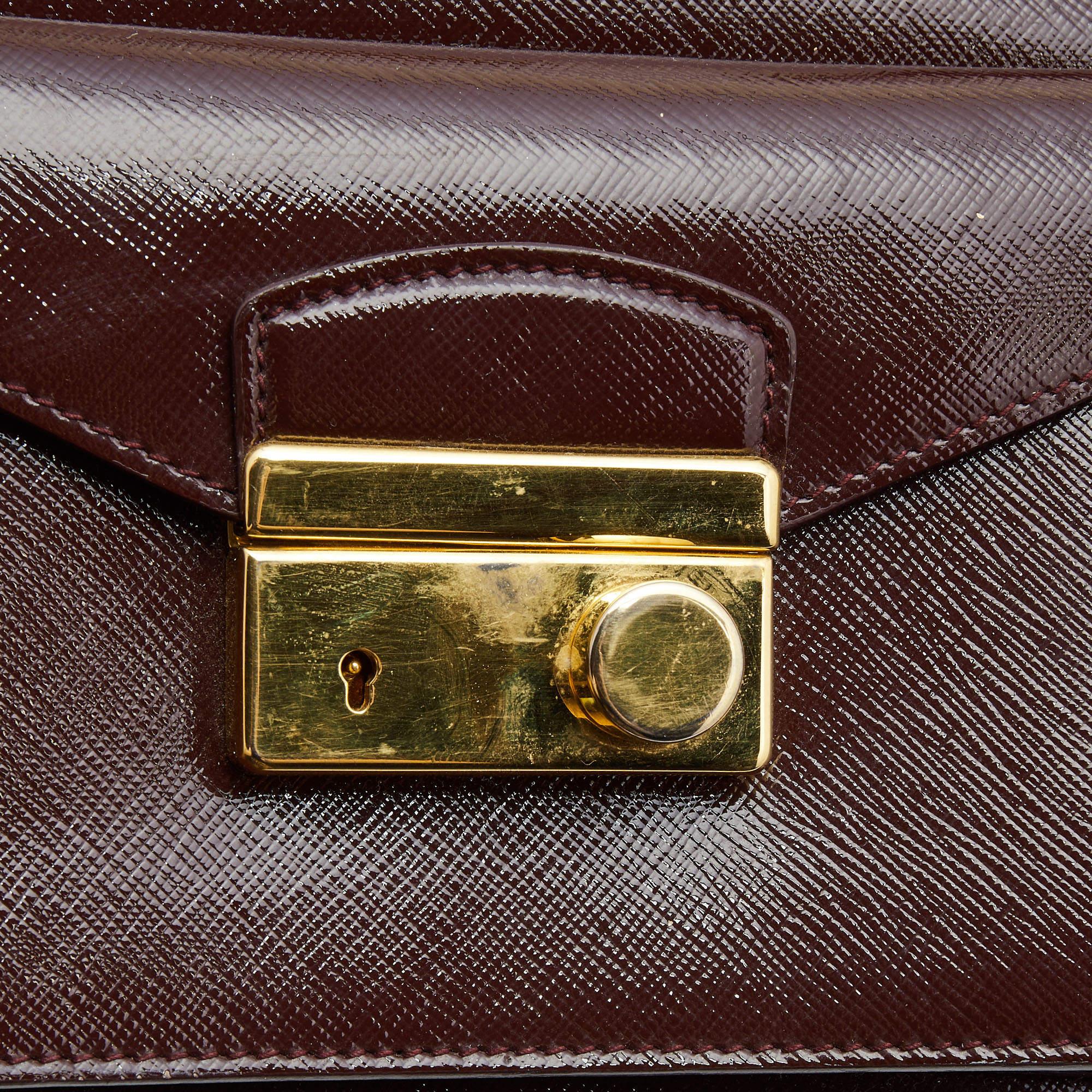 Prada Burgundy Saffiao Patent Leather Cargo Pocket Tote 2