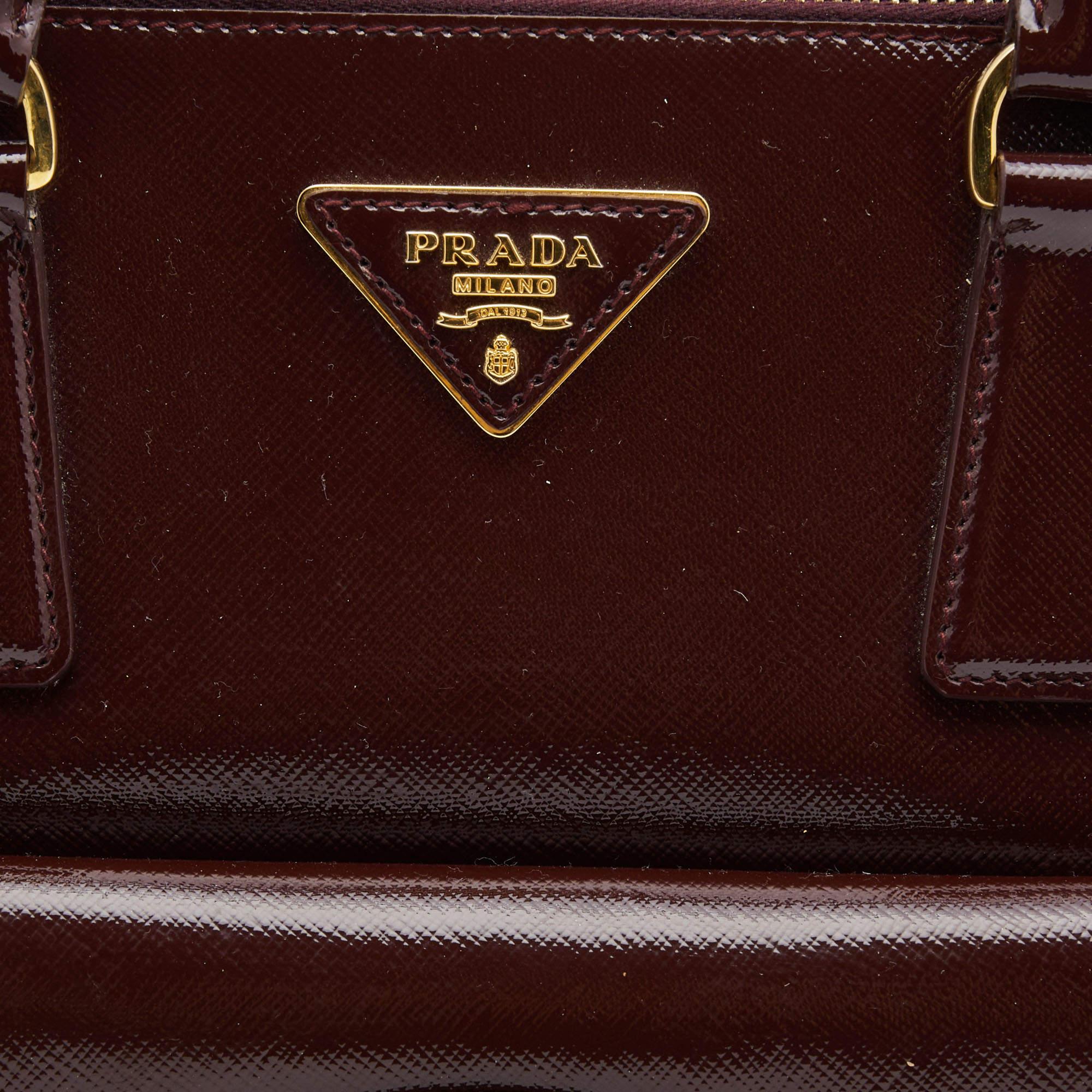Prada Burgundy Saffiao Patent Leather Cargo Pocket Tote 3