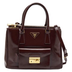 Prada Burgundy Saffiao Patent Leather Cargo Pocket Tote