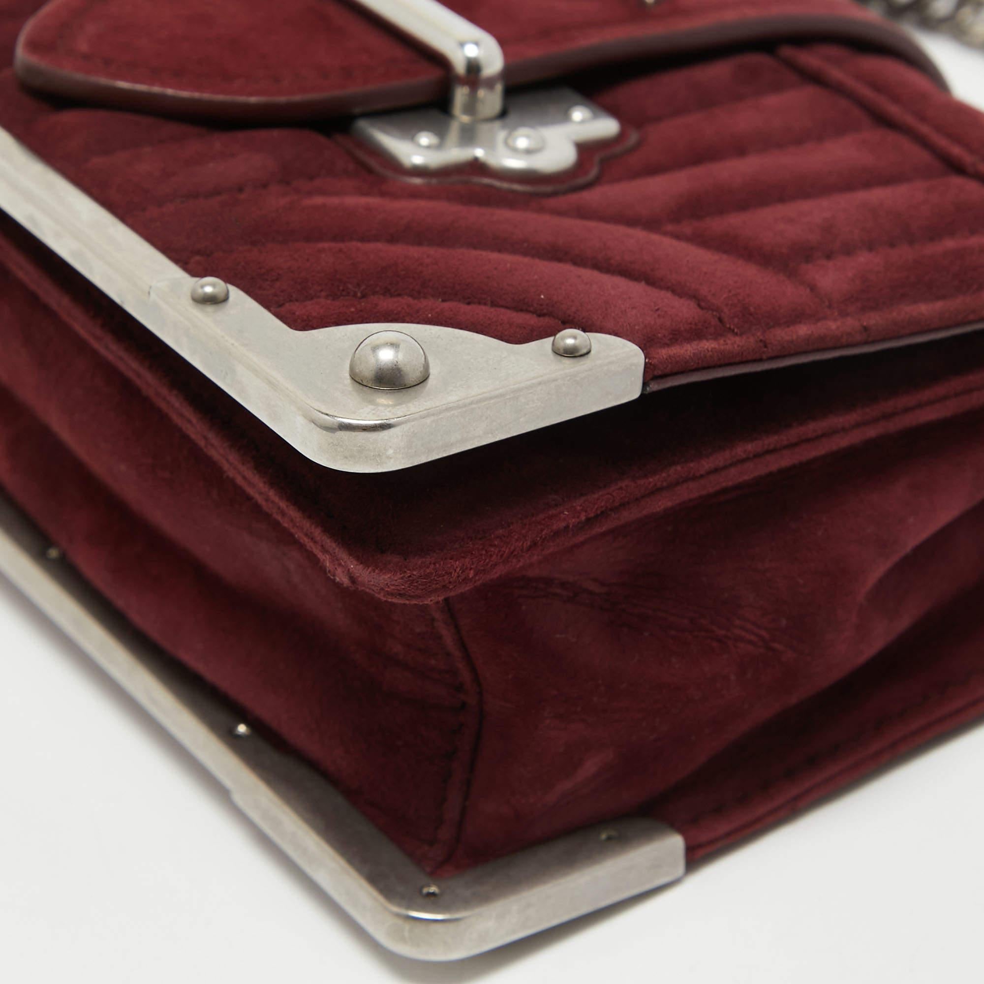 Prada Burgundy Suede Cahier Chain Crossbody Bag 4