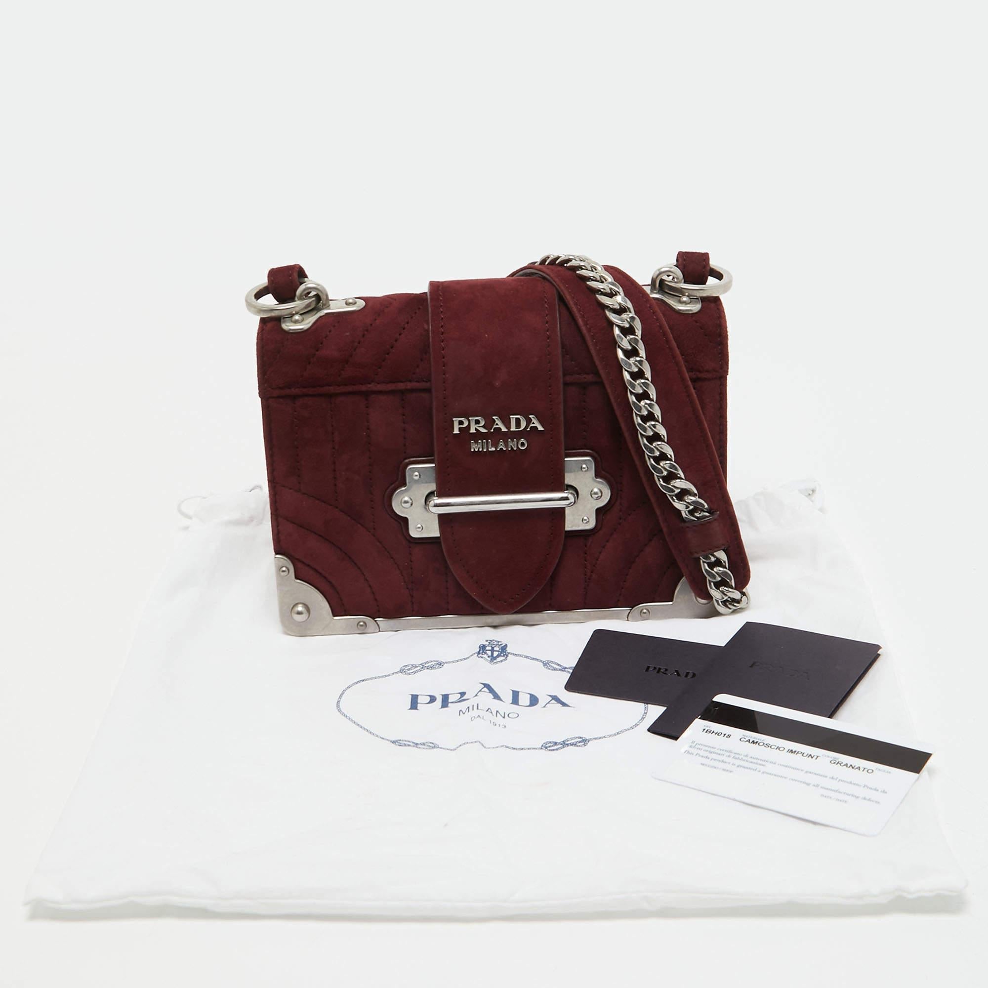 Women's Prada Burgundy Suede Cahier Chain Crossbody Bag