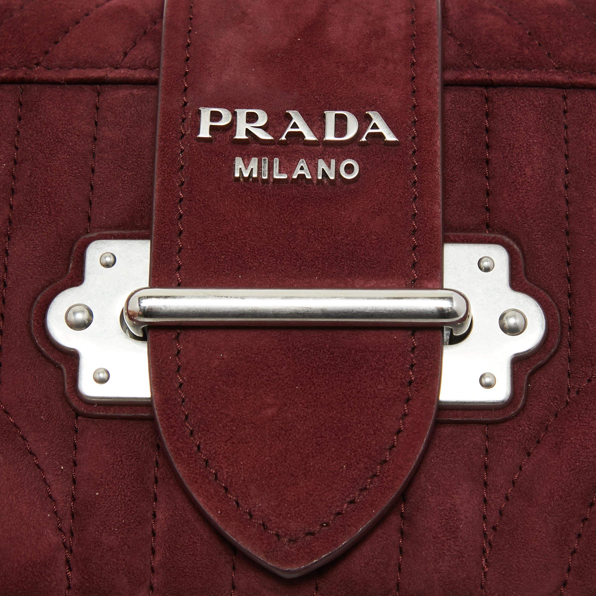 Prada Burgundy Suede Cahier Chain Crossbody Bag 3