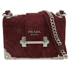 Prada Burgundy Suede Cahier Chain Crossbody Bag