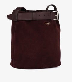 Prada Burgundy Suede & Calfskin Leather Buckle Bucket Bag