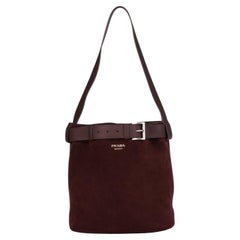 Prada Burgundy Suede & Calfskin Leather Buckle Bucket Bag