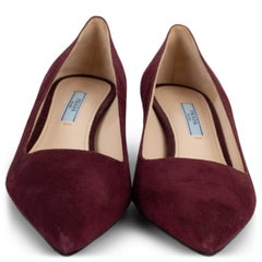PRADA burgundy suede CLASSIC POINTED TOE Pumps Shoes 37.5