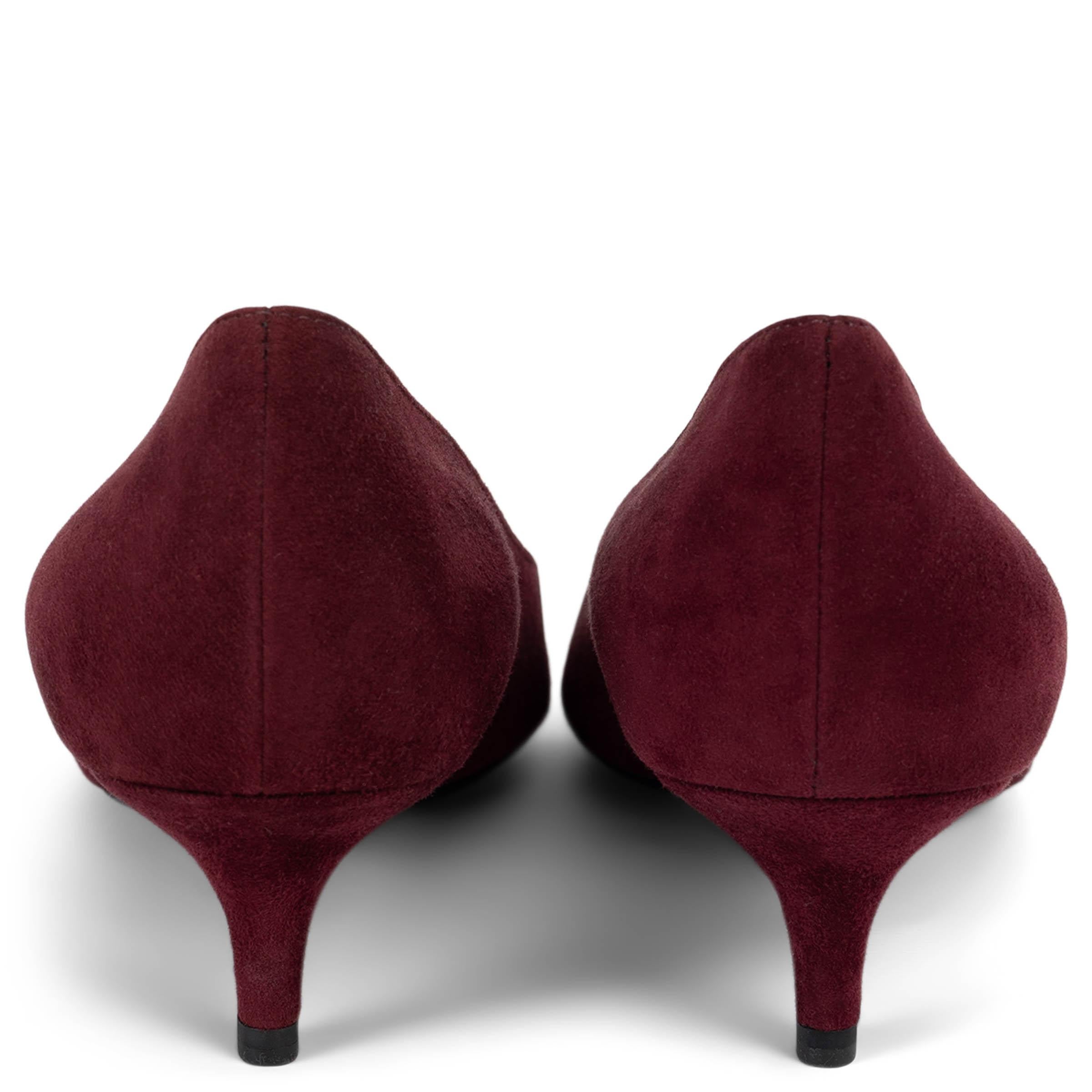 Women's PRADA burgundy suede CLASSIC POINTED TOE Pumps Shoes 37.5 For Sale