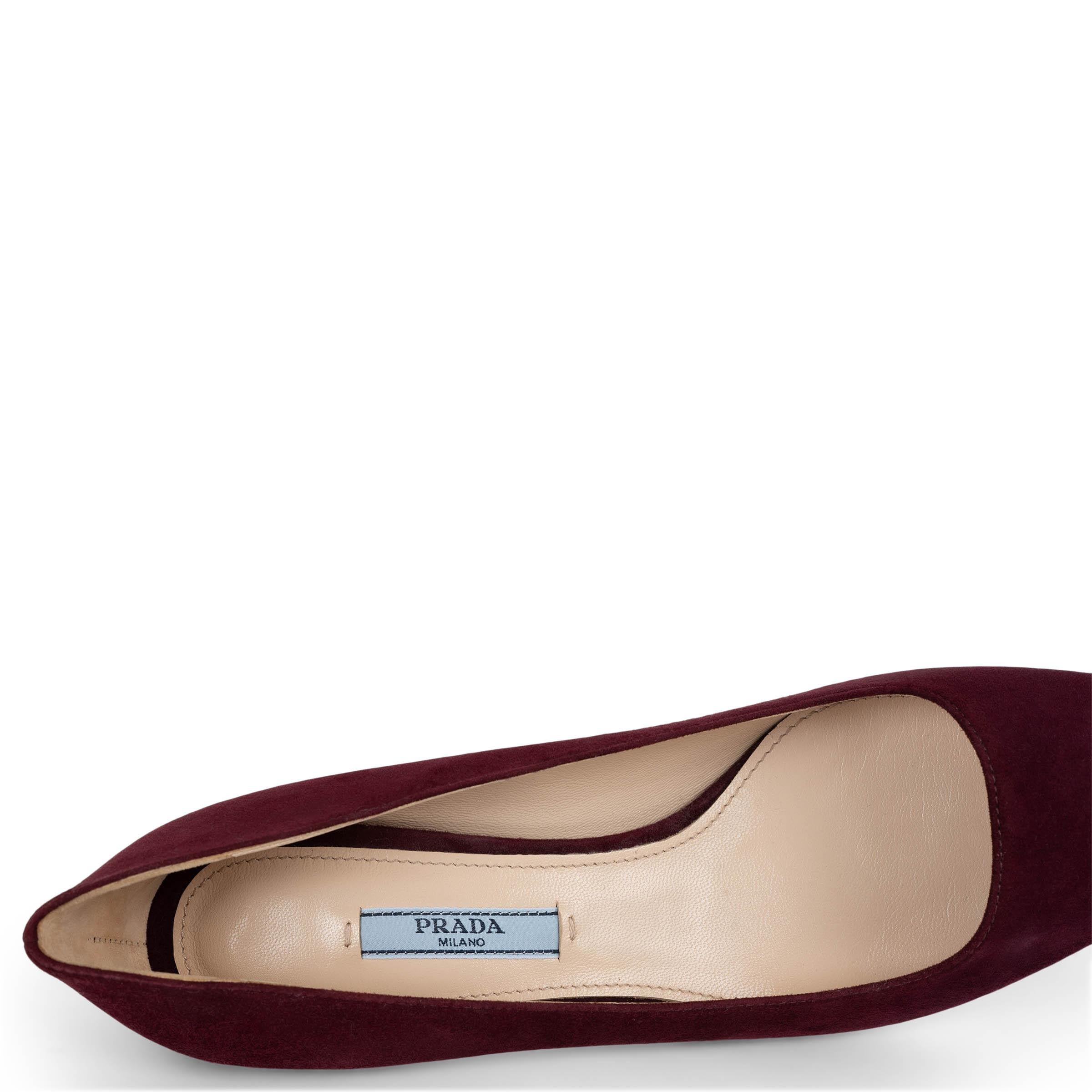 PRADA burgundy suede CLASSIC POINTED TOE Pumps Shoes 37.5 For Sale 3